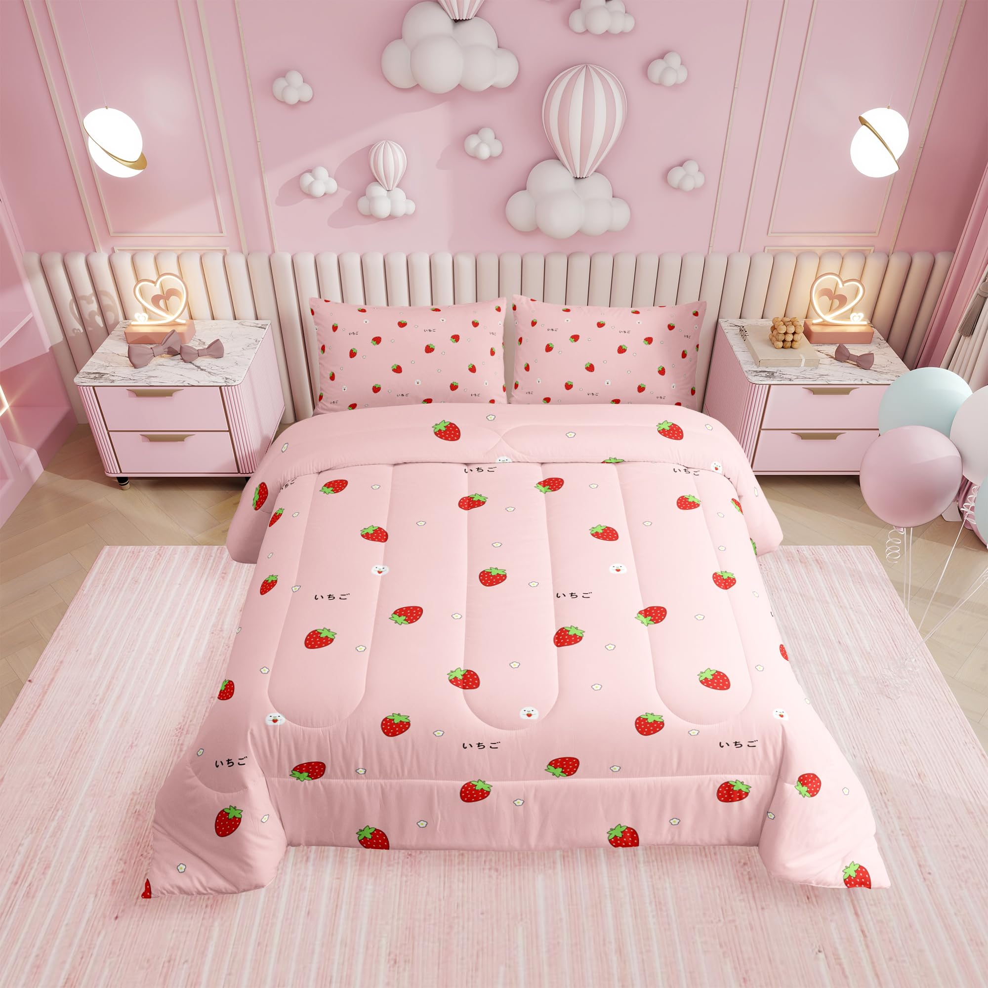Amazon.com: Girls Strawberry Comforter Set Twin Kawaii